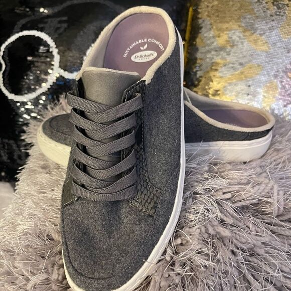 Dr. Scholl's NBD Grey Flannel Slip On Laces Mules Size 8 snakeskin - Picture 5 of 8